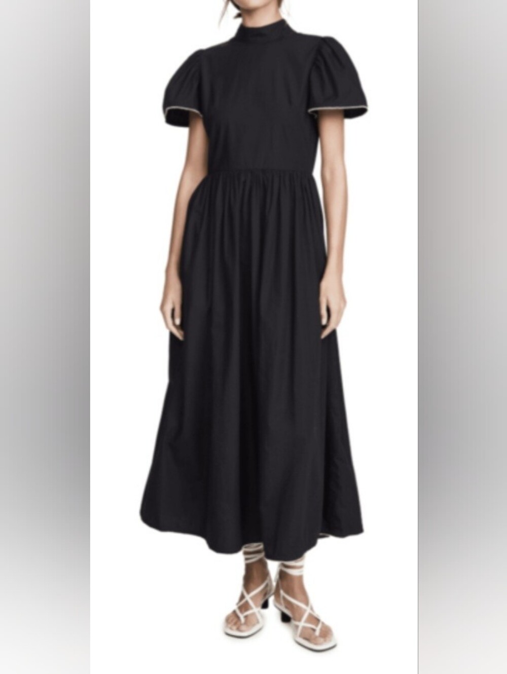 RHODE Black Maxi Dress Skirt with Puff Sleeves 100% Cotton Size 6